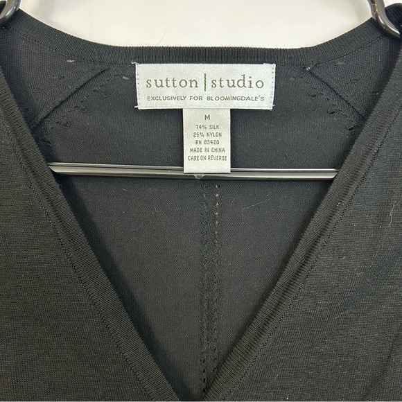 Sutton Studio Black Silk Blend Cardigan Sweater Size Medium Bloomingdales - Picture 3 of 9